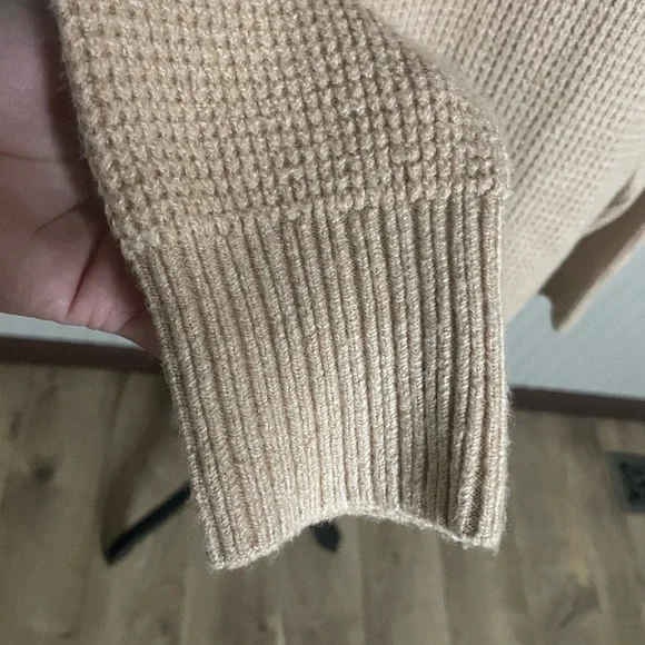 Aerie Beige  CozyUp Waffle Button Sweater in a tan color. Size Small NEW - Picture 9 of 12